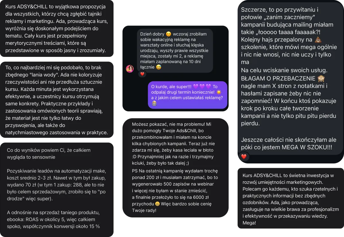 Opinie klientek o wsparciu Ady Promis w reklamach