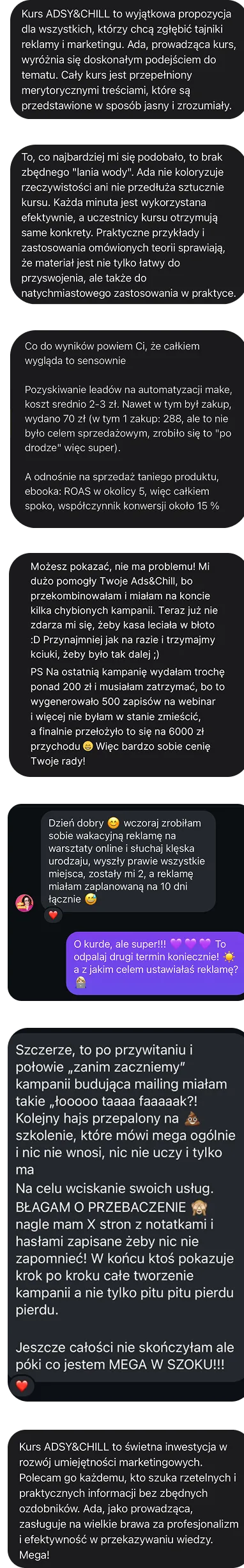 Opinie klientek o wsparciu Ady Promis w reklamach