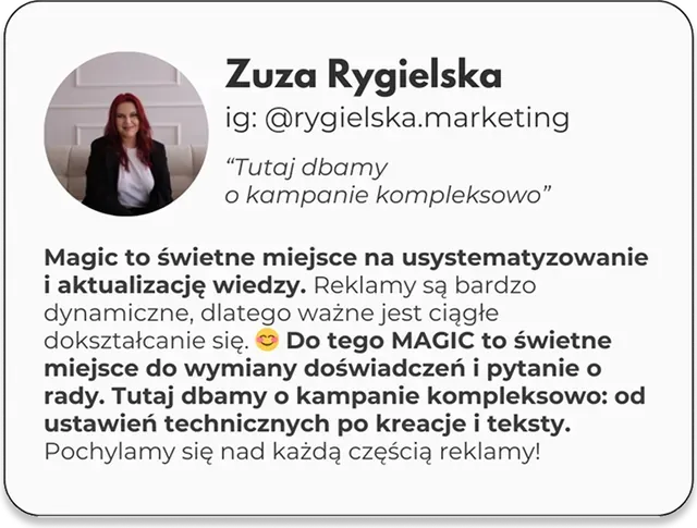 Opinia Zuzy Rygielskiej: tutaj dbamy o kampanie kompleksowo