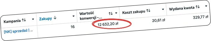 Wyniki sprzedażowe - wartość konwersji 12 632,20 zł