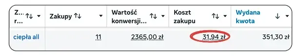 Wyniki sprzedażowe - koszt zakupu 31,94 zł
